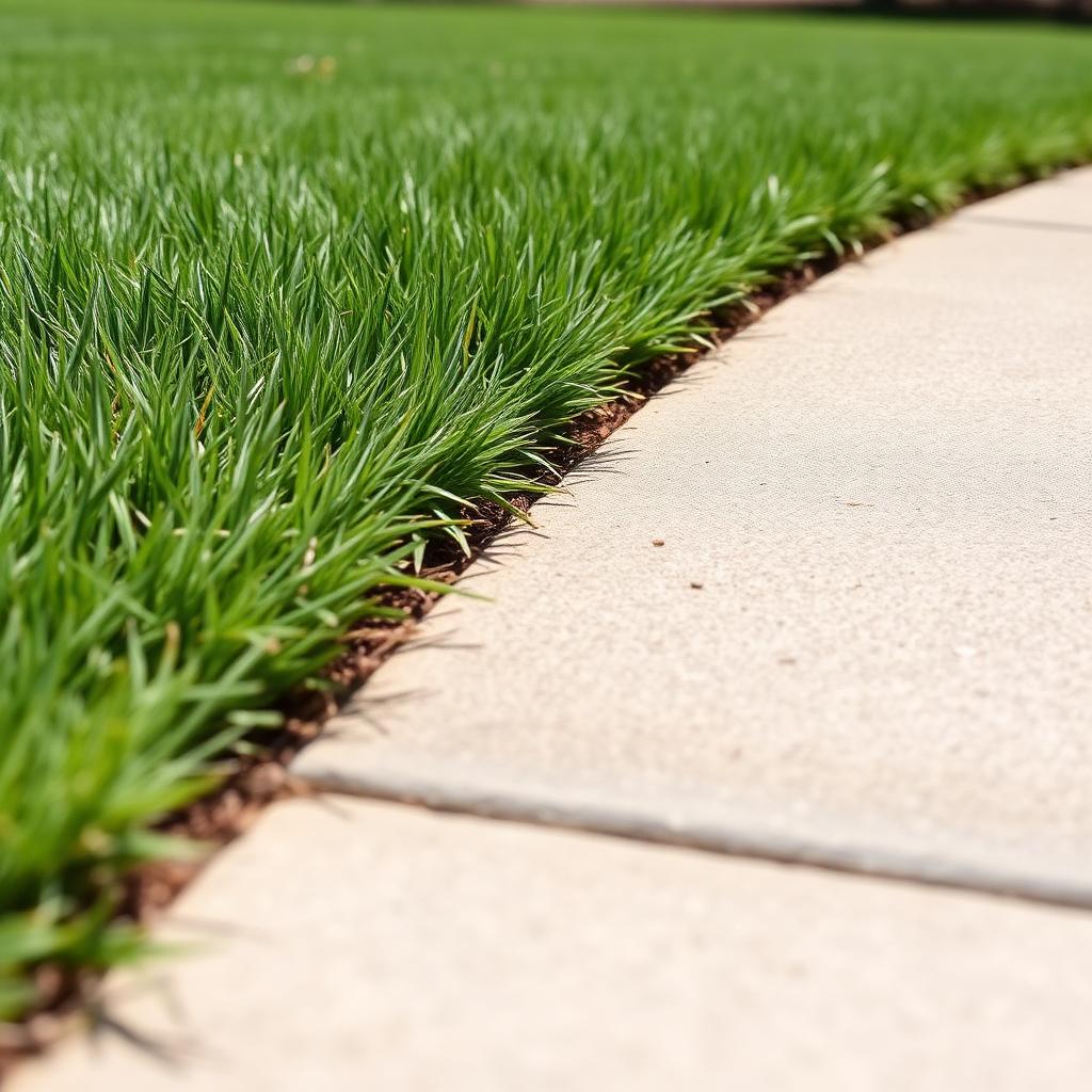 Clean mowing edge line along a residential driveway